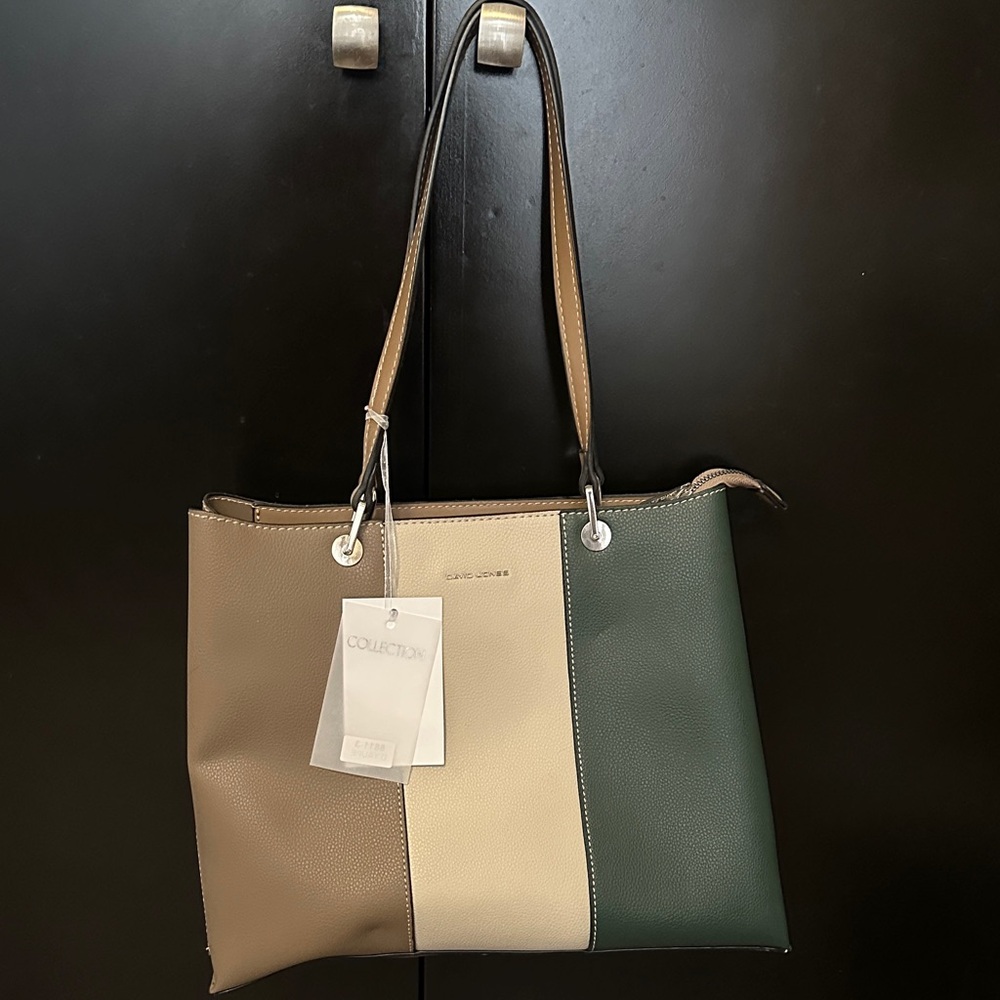 David Jones Two-Tone Tan and Green Tote